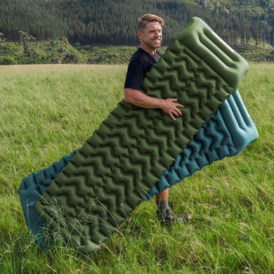 Матрас туристический надувной одноместный Naturehike CNK2550WS019, 200x60x9.5 см, синий, прямоугольный со встроенным насосом 6977465862945 фото