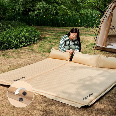 Коврик самонадувной двухместный с подушкой Naturehike 192х132 60 мм CNK2300DZ014 бежевый