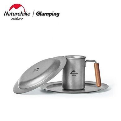 Кружка з дерев'яною ручкою Naturehike steel 350 мл NH21SJ001 сірий 6927595784594 фото