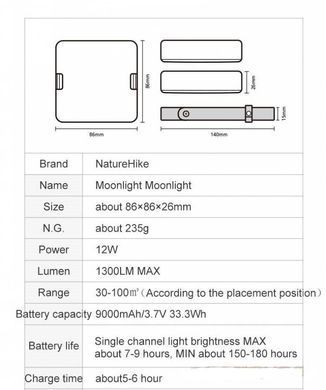Фонарь кемпинговый Naturehike Moonlight 1300 9000mAh NH18Y001-A white 6927595735107 фото