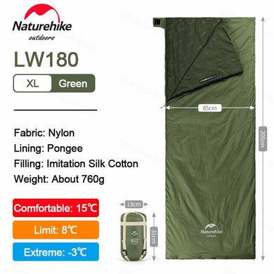 Спальний мішок Naturehike Ultra light LW 180 2021 Long XL NH21MSD09 pine green